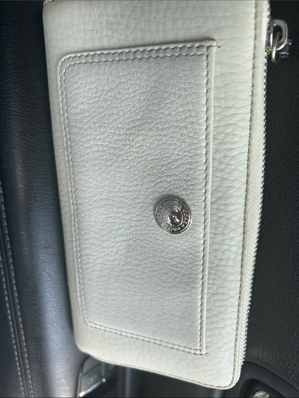 Coach Cream Pebble Leather Zip Wallet with Turnlock